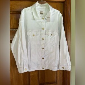 White Denim Jacket with Gold Buttons